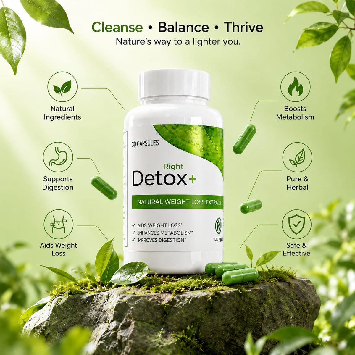 Detox Right by Nutright | 100% Organic & Plant-Based Formula | Daily Detox & Premium Herbal Support